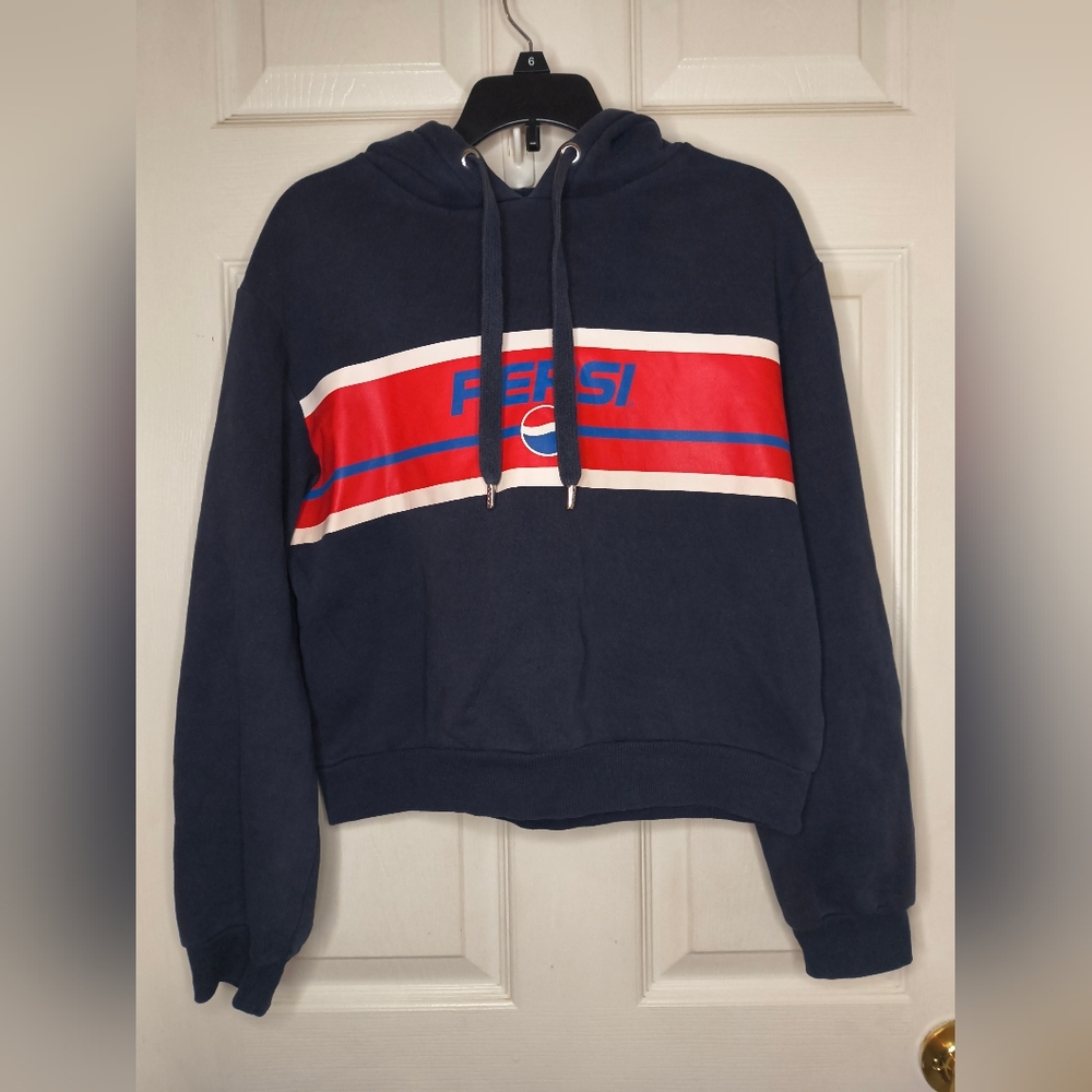 Pepsi Navy Blue Hoodie with Red and White Stripes